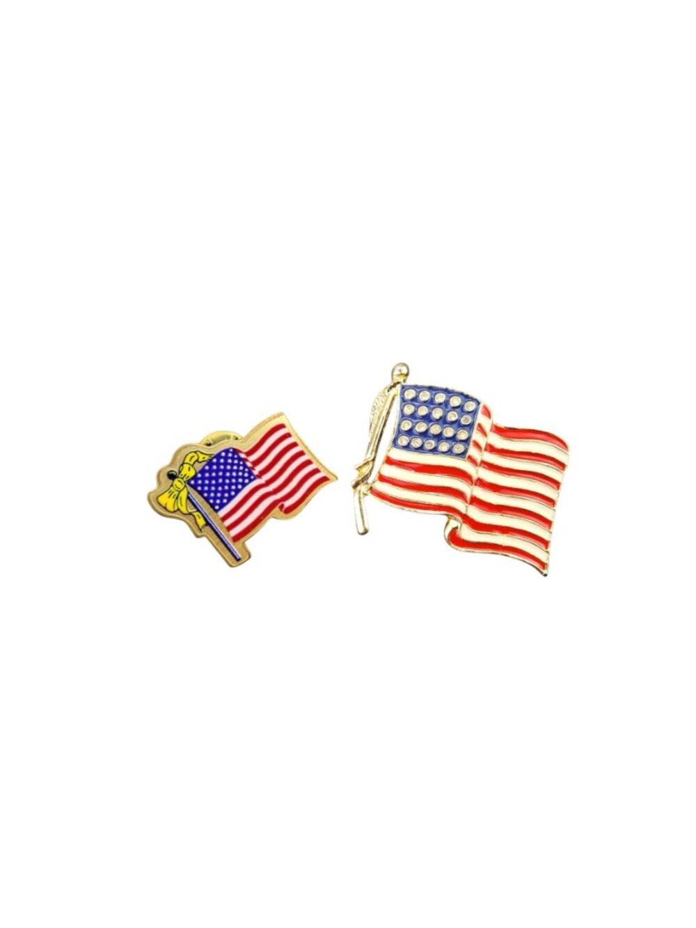 Vintage American Flag Pins Enamel Rhinestones 4th Of July Lot Of 2 Patriotic Red - Picture 2 of 8